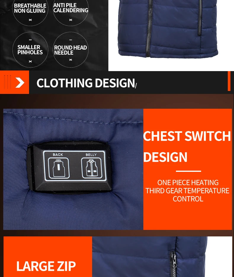 USB Heated Jacket with 9 Zones – Unisex Graphene Heating Vest